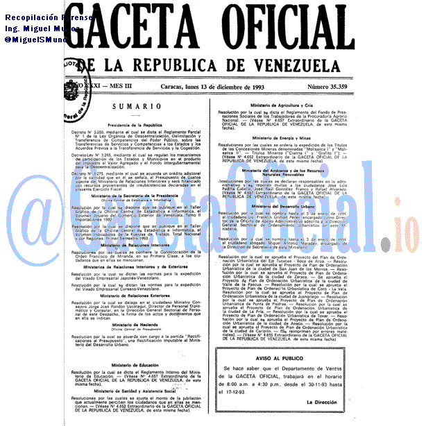 Gaceta Oficial 35359 del 13 Diciembre 1993