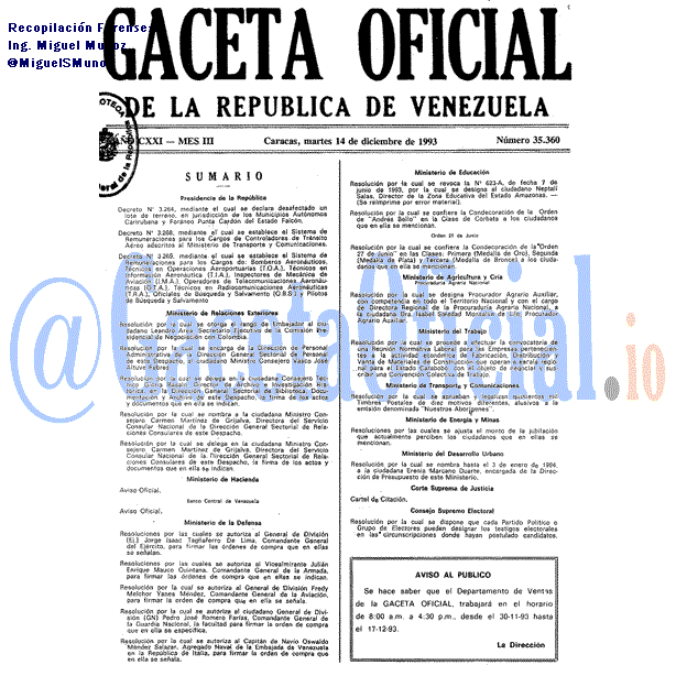 Gaceta Oficial 35360 del 14 Diciembre 1993