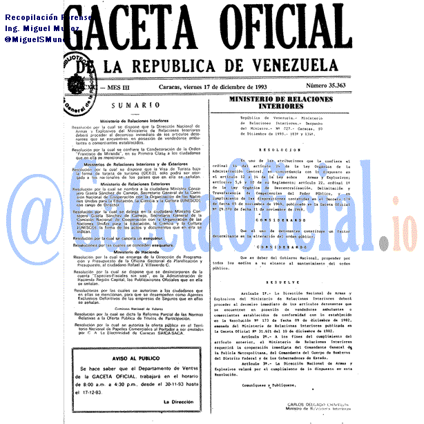 Gaceta Oficial 35363 del 17 Diciembre 1993
