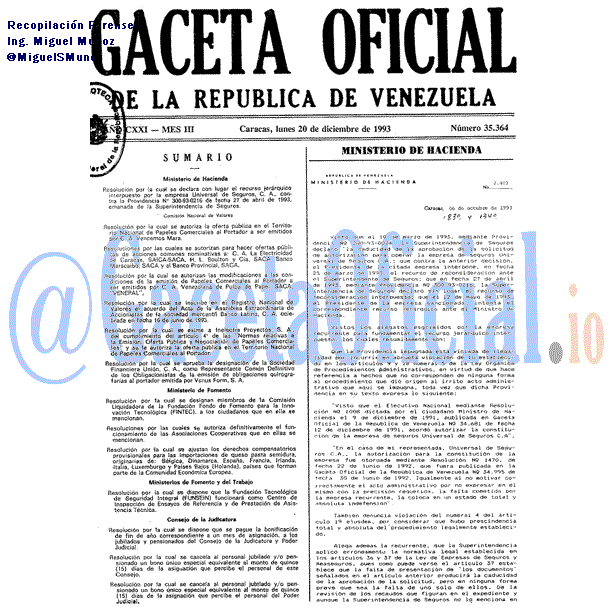 Gaceta Oficial 35364 del 20 Diciembre 1993