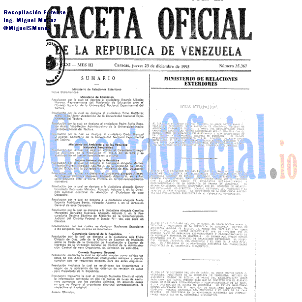 Gaceta Oficial 35367 del 23 Diciembre 1993