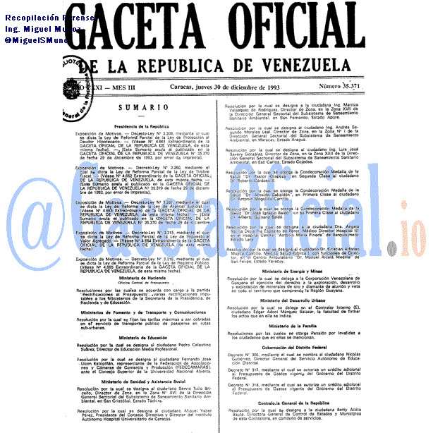 Gaceta Oficial 35371 del 30 Diciembre 1993