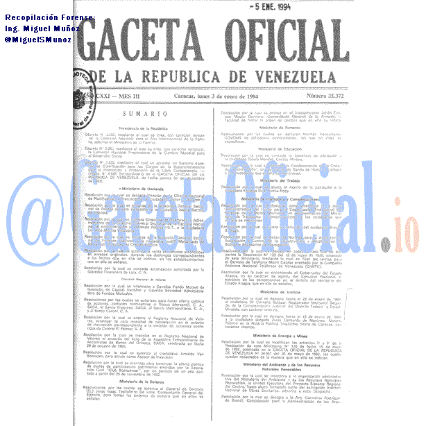 Gaceta Oficial 35372 del 3 Enero 1994