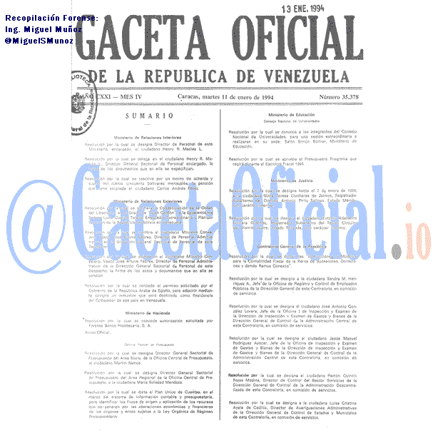 Gaceta Oficial 35378 del 11 Enero 1994