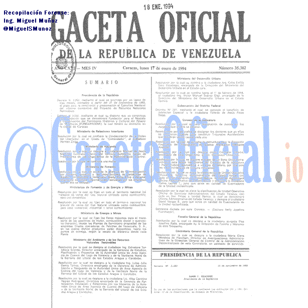 Gaceta Oficial 35382 del 17 Enero 1994