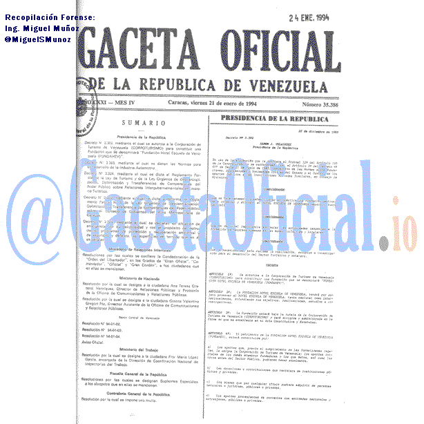 Gaceta Oficial 35386 del 21 Enero 1994