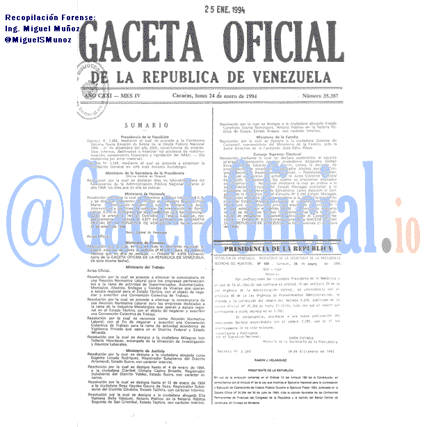 Gaceta Oficial 35387 del 24 Enero 1994