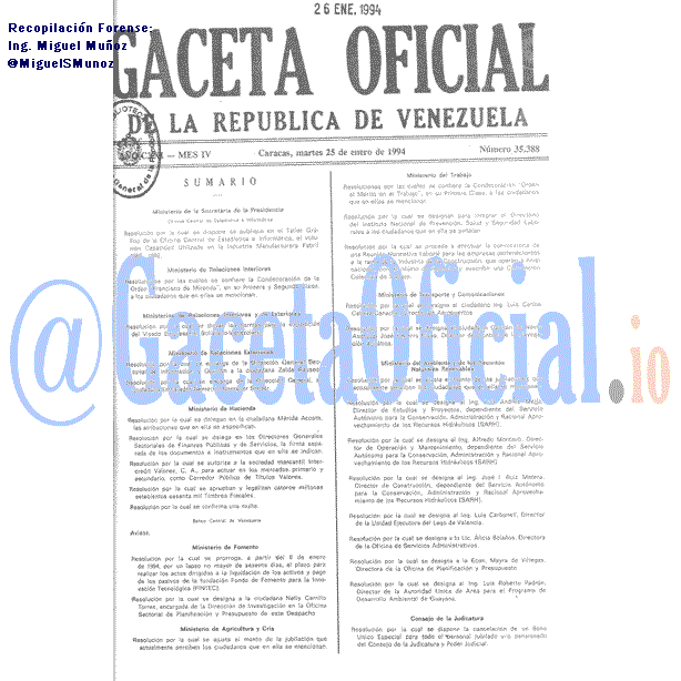 Gaceta Oficial 35388 del 25 Enero 1994