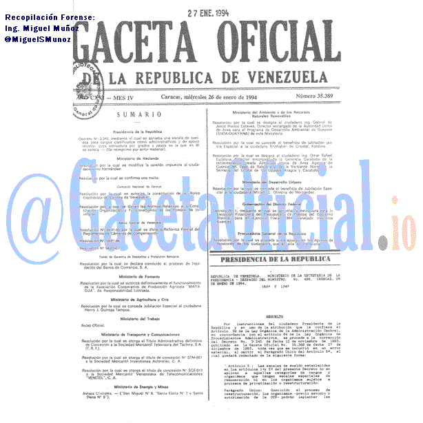Gaceta Oficial 35389 del 26 Enero 1994