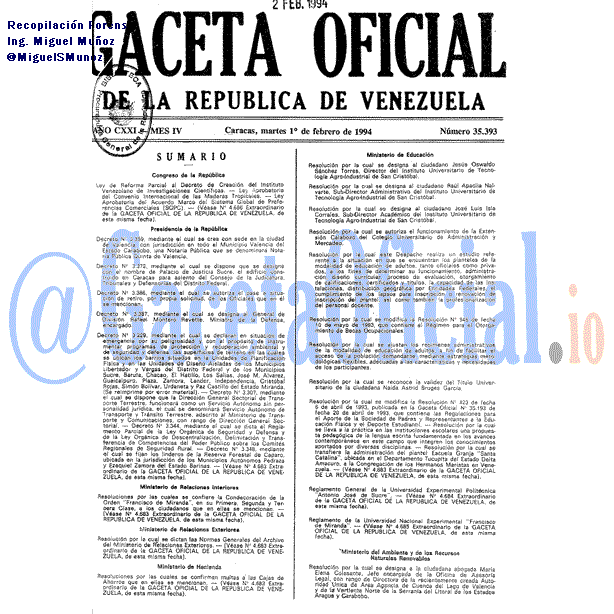 Gaceta Oficial 35393 del 1 Febrero 1994