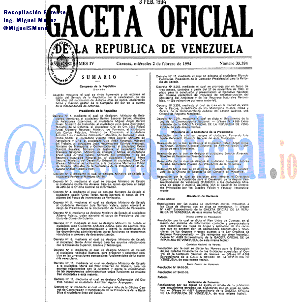 Gaceta Oficial 35394 del 2 Febrero 1994