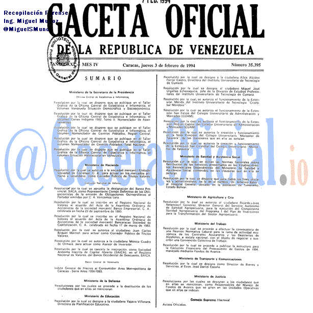 Gaceta Oficial 35395 del 3 Febrero 1994