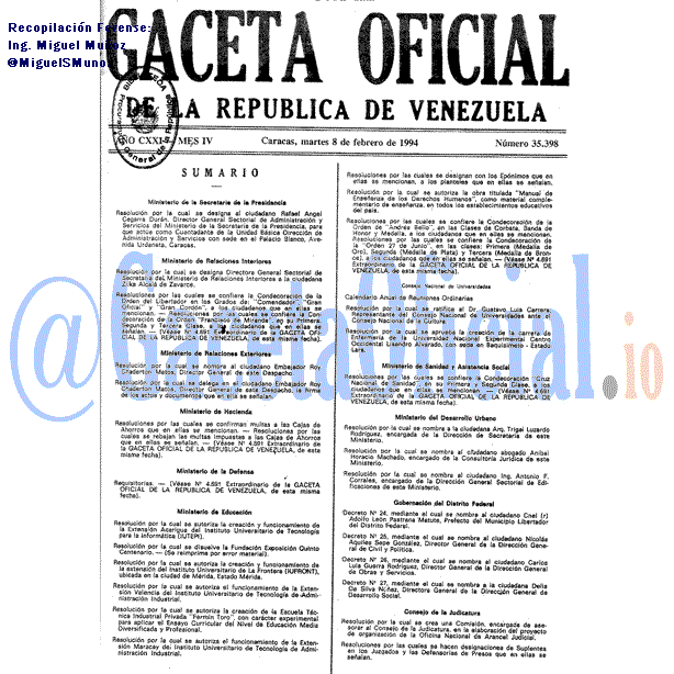 Gaceta Oficial 35398 del 8 Febrero 1994