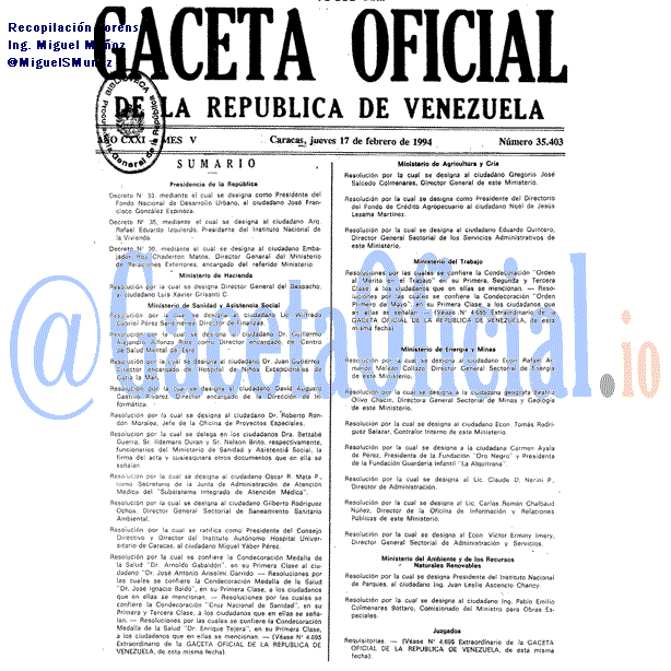 Gaceta Oficial 35403 del 17 Febrero 1994