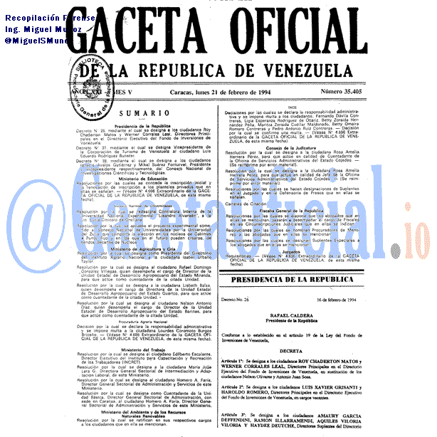 Gaceta Oficial 35405 del 21 Febrero 1994
