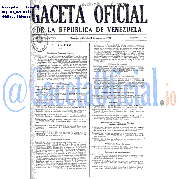 Gaceta Oficial 35412 del 2 Marzo 1994