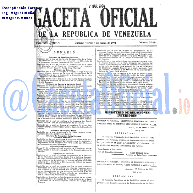 Gaceta Oficial 35414 del 4 Marzo 1994