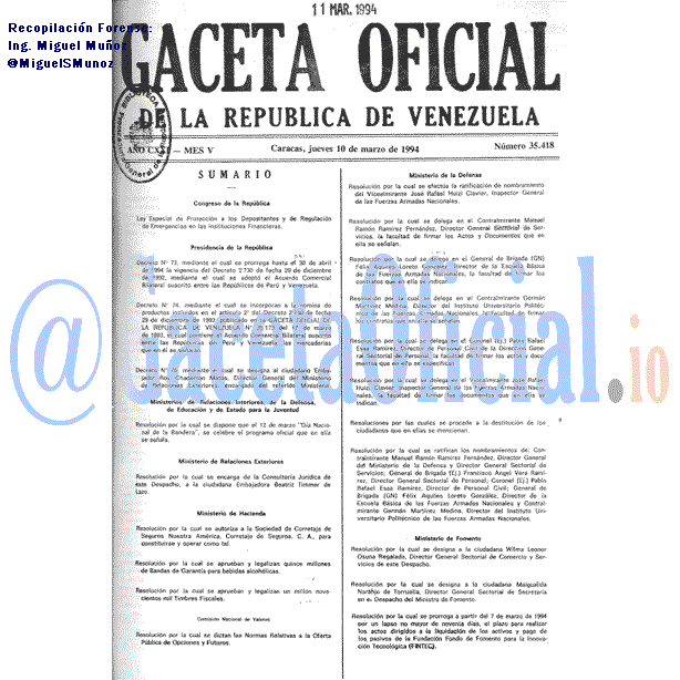 Gaceta Oficial 35418 del 10 Marzo 1994