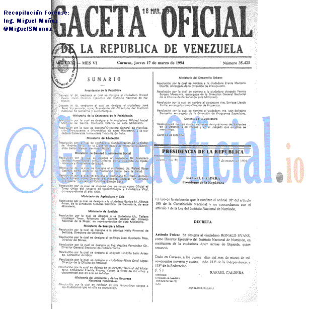 Gaceta Oficial 35423 del 17 Marzo 1994