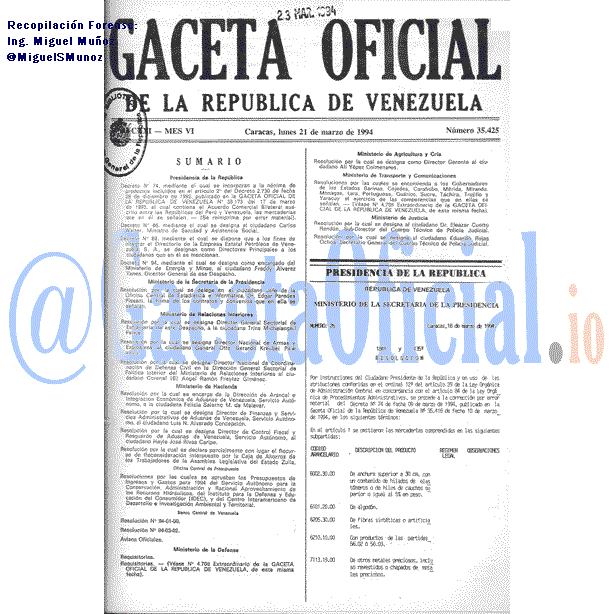 Gaceta Oficial 35425 del 21 Marzo 1994