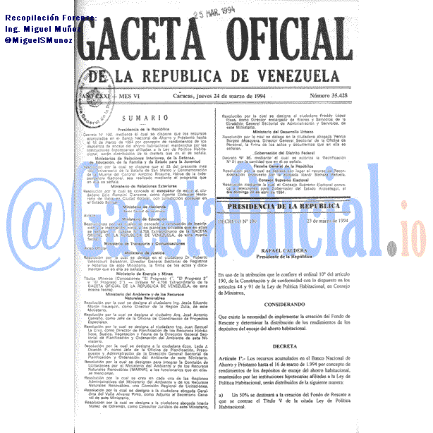 Gaceta Oficial 35428 del 24 Marzo 1994