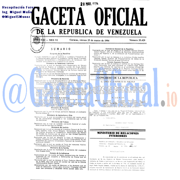 Gaceta Oficial 35429 del 25 Marzo 1994