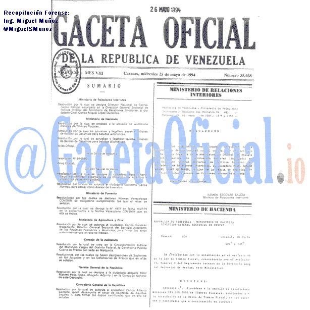 Gaceta Oficial 35468 del 25 Mayo 1994