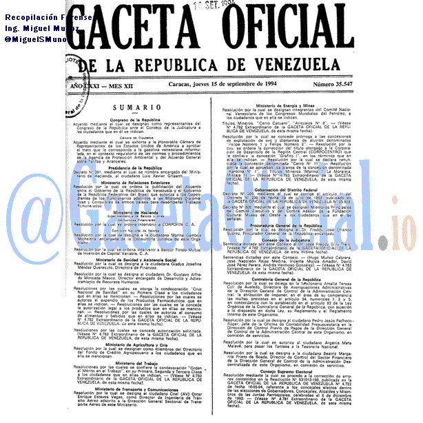 Gaceta Oficial 35547 del 15 Septiembre 1994