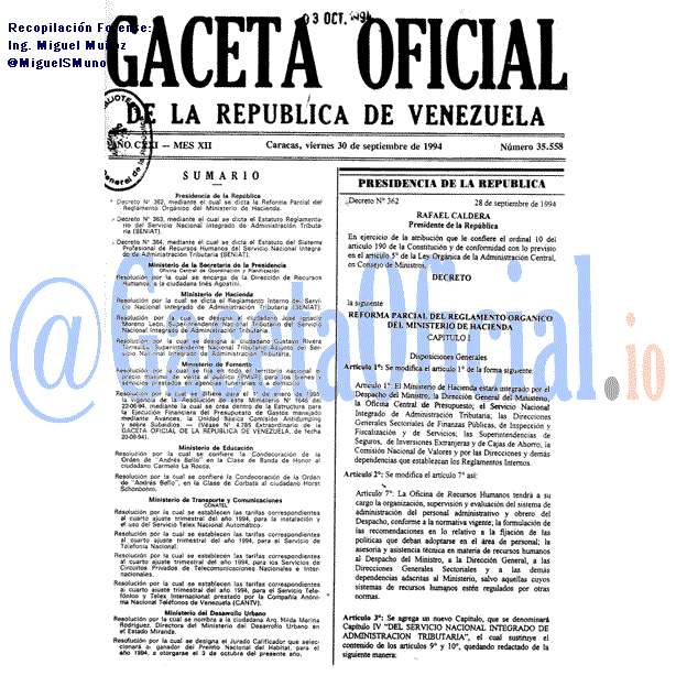 Gaceta Oficial 35558 del 30 Septiembre 1994