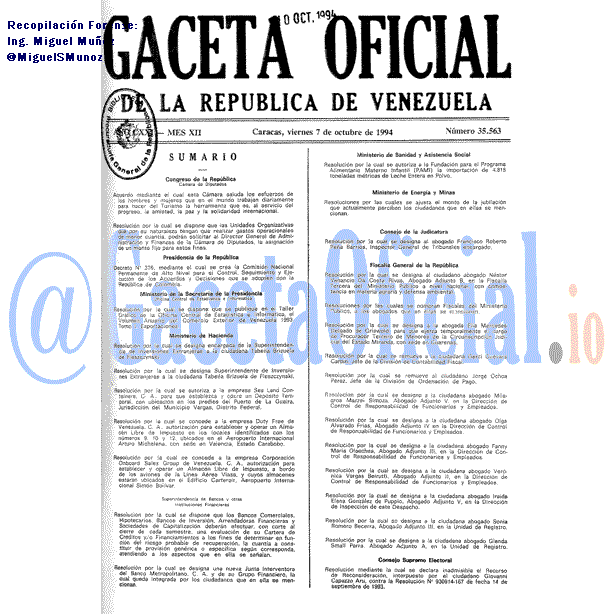Gaceta Oficial 35563 del 7 Octubre 1994