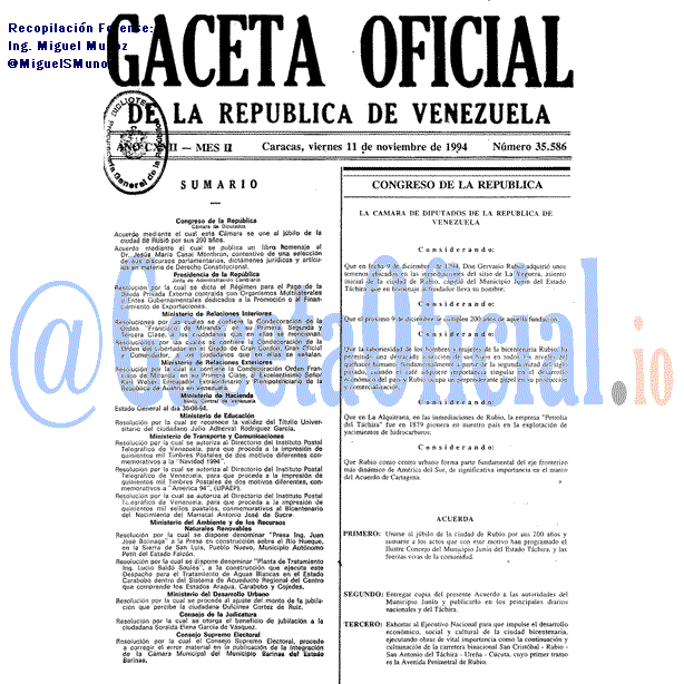 Gaceta Oficial 35586 del 11 Noviembre 1994