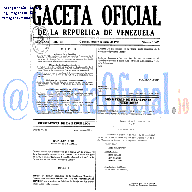 Gaceta Oficial 35627 del 9 Enero 1995