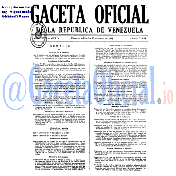 Gaceta Oficial 35634 del 18 Enero 1995