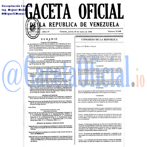 Gaceta Oficial 35640 del 26 Enero 1995