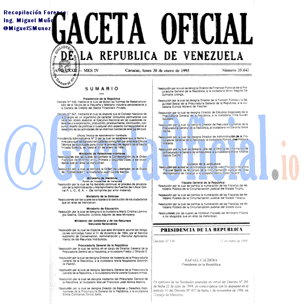 Gaceta Oficial 35642 del 30 Enero 1995
