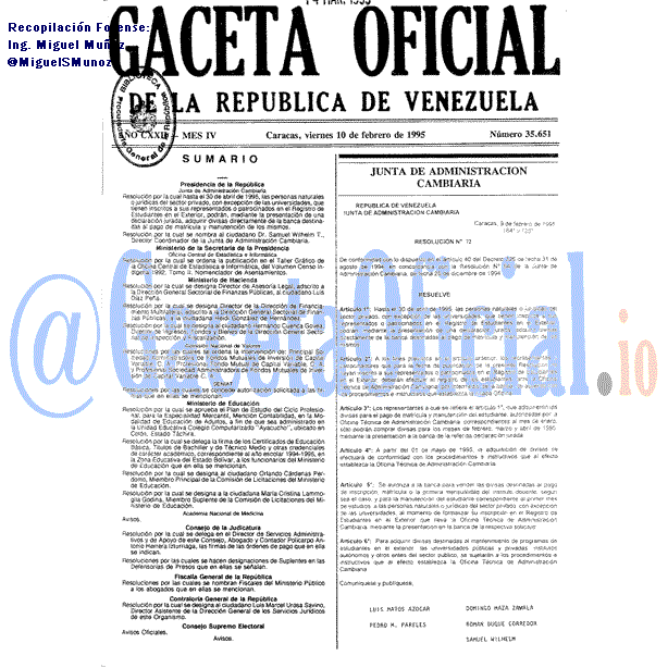 Gaceta Oficial 35651 del 10 Febrero 1995