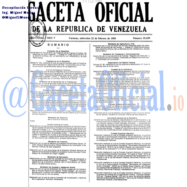 Gaceta Oficial 35659 del 22 Febrero 1995