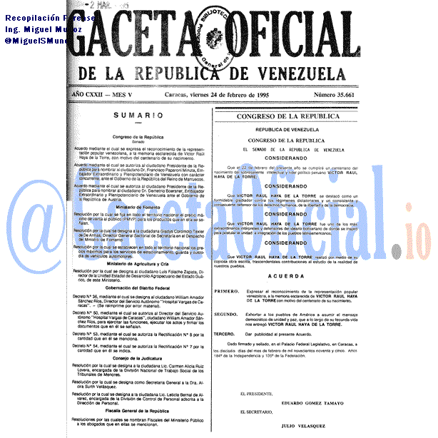 Gaceta Oficial 35661 del 24 Febrero 1995