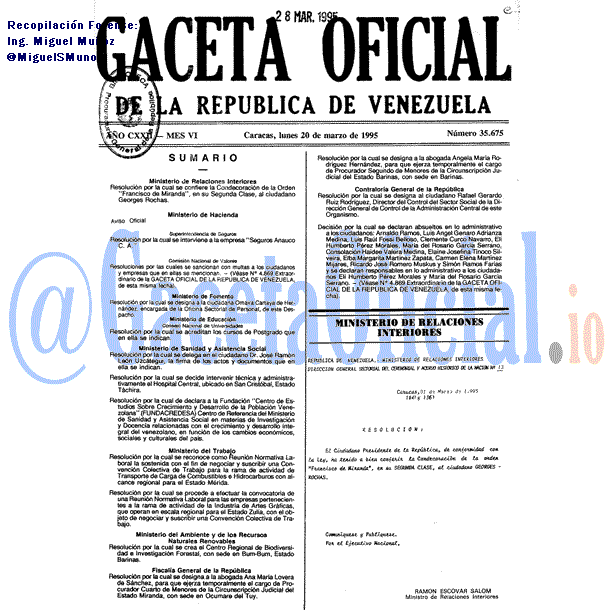 Gaceta Oficial 35675 del 20 Marzo 1995