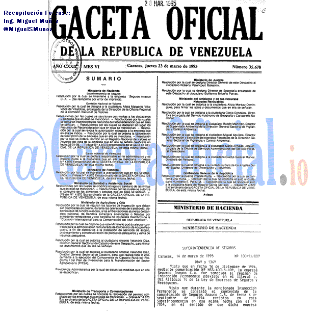 Gaceta Oficial 35678 del 23 Marzo 1995