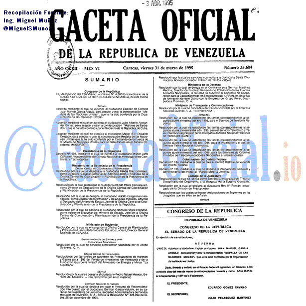 Gaceta Oficial 35684 del 31 Marzo 1995