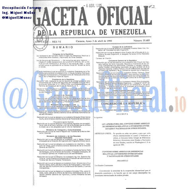 Gaceta Oficial 35685 del 3 Abril 1995