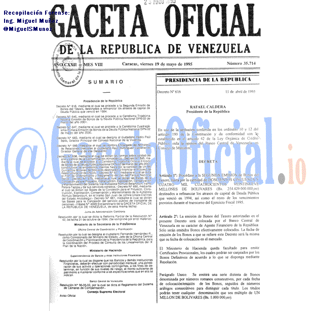 Gaceta Oficial 35714 del 19 Mayo 1995