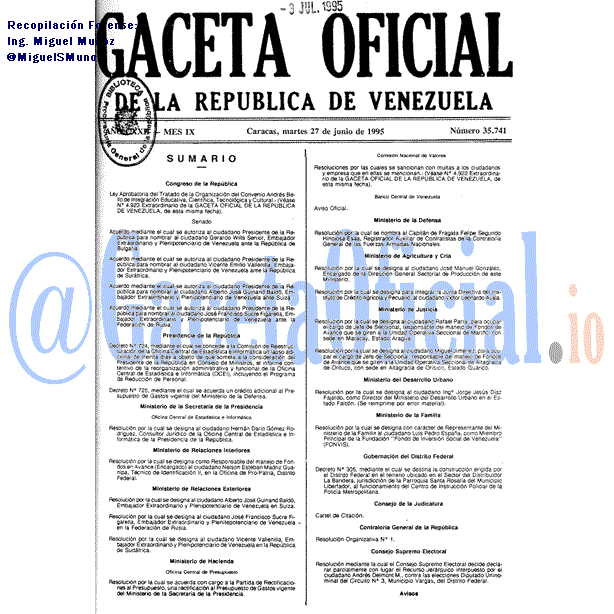 Gaceta Oficial 35741 del 27 Junio 1995