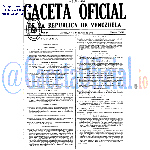 Gaceta Oficial 35743 del 29 Junio 1995
