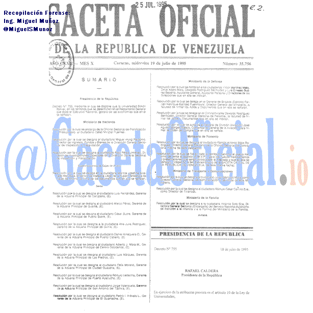 Gaceta Oficial 35756 del 19 Julio 1995