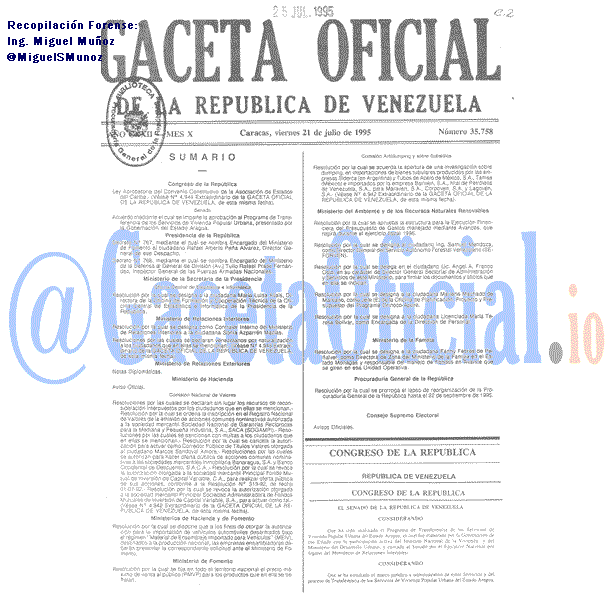 Gaceta Oficial 35758 del 21 Julio 1995