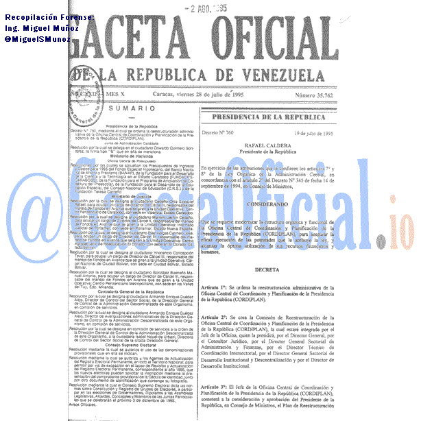 Gaceta Oficial 35762 del 28 Julio 1995