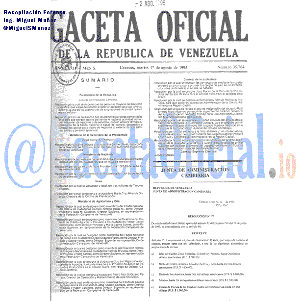 Gaceta Oficial 35764 del 1 Agosto 1995