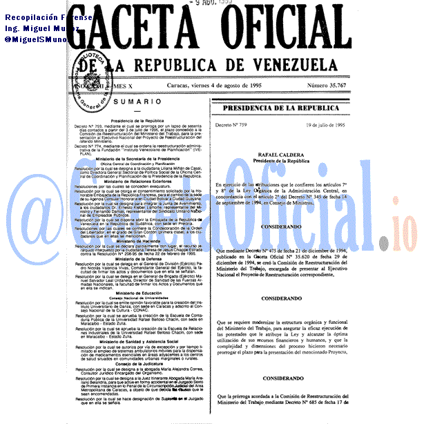Gaceta Oficial 35767 del 4 Agosto 1995